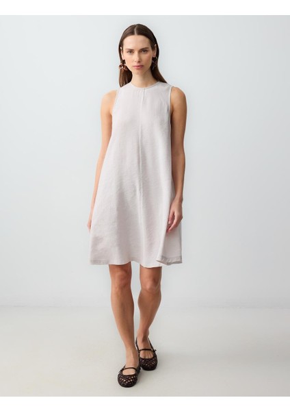 Açık Vizon Rahat Kesim Yuvarlak Yaka Kolsuz Mini Elbise fiyatları