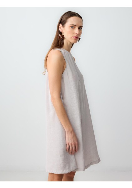 Açık Vizon Rahat Kesim Yuvarlak Yaka Kolsuz Mini Elbise fırsatları