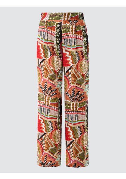 Yeşil Yüksek Bel Bol Paça Uzun Desenli Pantolon