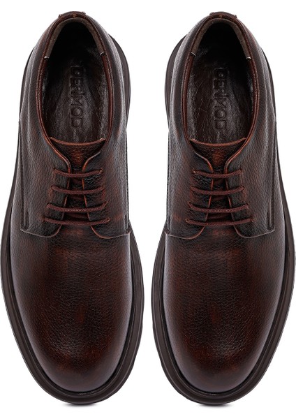 Erkek Kahverengi Bağcıklı Kalın Tabanlı Deri Casual Ayakkabı 25WFD6855FT