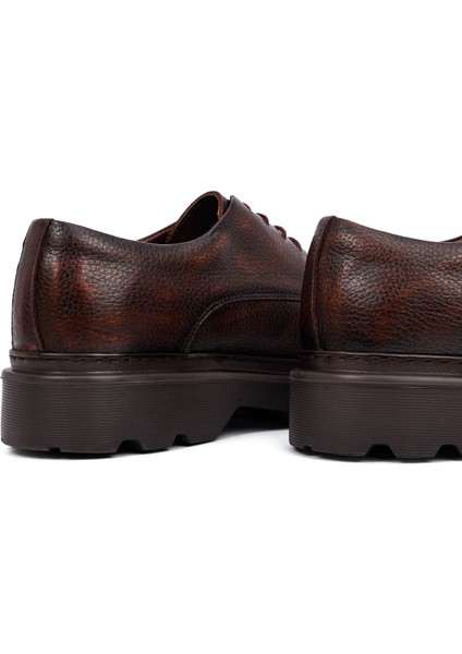 Erkek Kahverengi Bağcıklı Kalın Tabanlı Deri Casual Ayakkabı 25WFD6855FT