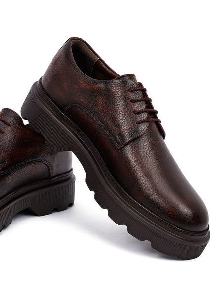 Erkek Kahverengi Bağcıklı Kalın Tabanlı Deri Casual Ayakkabı 25WFD6855FT