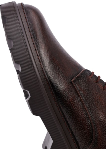 Erkek Kahverengi Bağcıklı Kalın Tabanlı Deri Casual Ayakkabı 25WFD6855FT