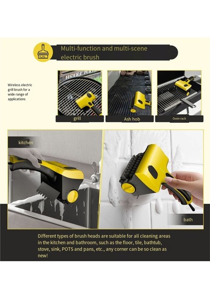 Kablosuz Elektrikli Barbekü Izgara Temizleme Fırçası, Ev Mutfak Fayans Temizleme Fırçası Değiştirilebilir Fırça Başlıkları (Yurt Dışından)