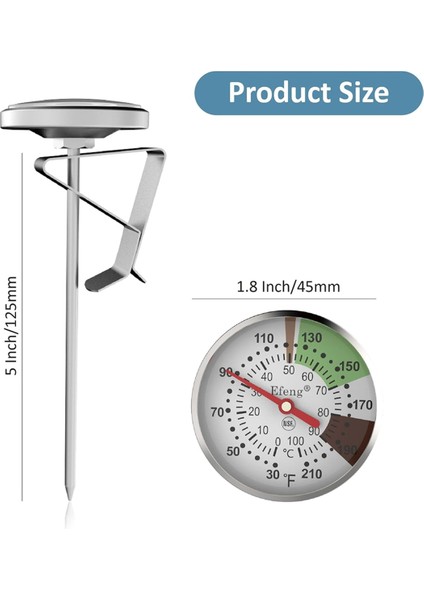 Anında Okunan Cep Süt Köpürtme Termometresi 1 Inç Kadran 5 Inç Prob Klipsli, Kahve Içecekleri, Çikolatalı Süt Için (Yurt Dışından) fırsatları