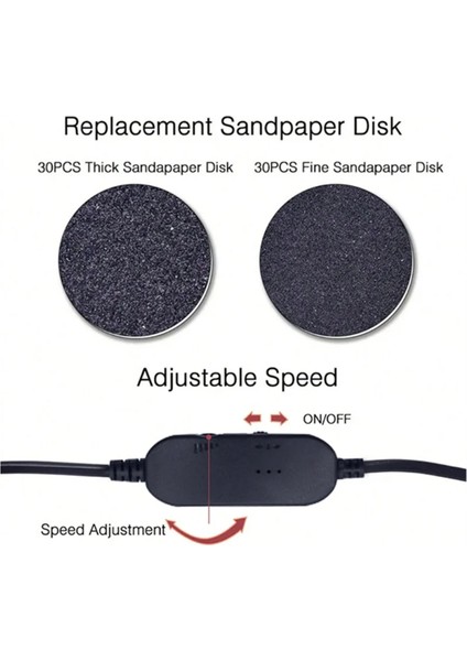 Elektrikli Ayak Nasır Giderici Elektrikli Pedikür Makinesi Ayarlanabilir Hız 60 Adet Yedek Zımpara Siyah (Yurt Dışından) fiyatları
