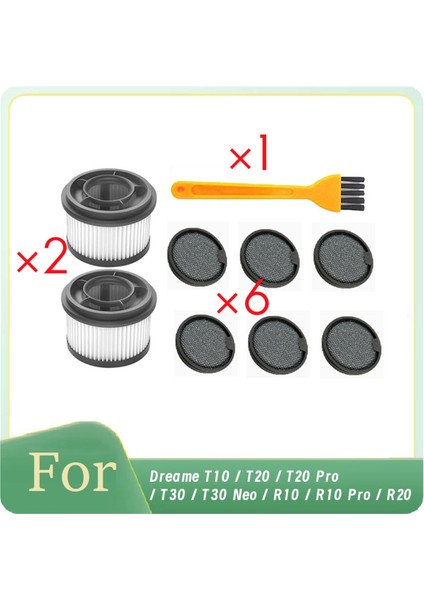 Dreame T10 / T20 / T20 Pro / T30 / T30 Neo / R10 / R10 Pro / R20 Vakum Için Ön Filtre ve Arka Filtre Pamuk Takımı (Yurt Dışından)