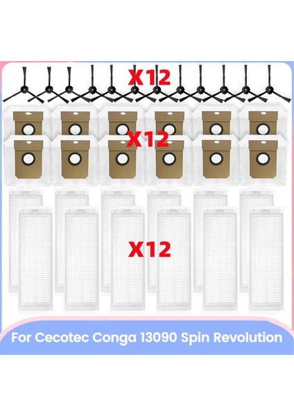 Cecotec Conga 13090 Spin Revolution Vakum Parçaları Yan Fırça Hepa Filtre Toz Torbası Yedek Aksesuarları (Yurt Dışından)