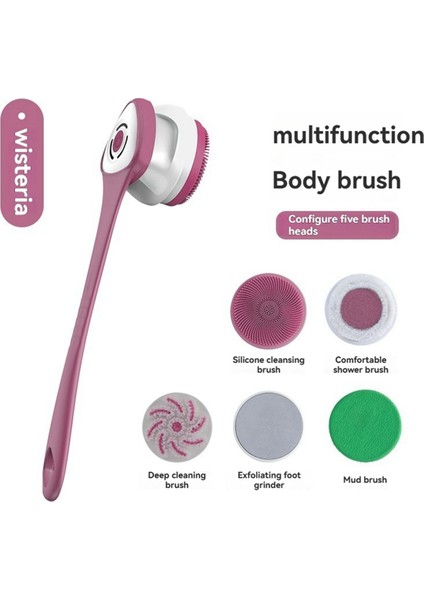 5'i 1 Arada Şarj Edilebilir Elektrikli Duş Fırçası Seti - Uzun Saplı Silikon Sırt Fırçası Banyo, Vücut Temizliği ve Masaj Için (Yurt Dışından) fiyatları