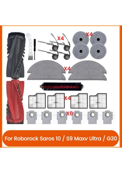 Roborock Saros 10 / S9 Maxv Ultra / G30 Vakum Parçaları Için 27 Adet Yedek Parça Ana Yan Fırça Filtresi Paspas Pedi Toz Torbası (Yurt Dışından)