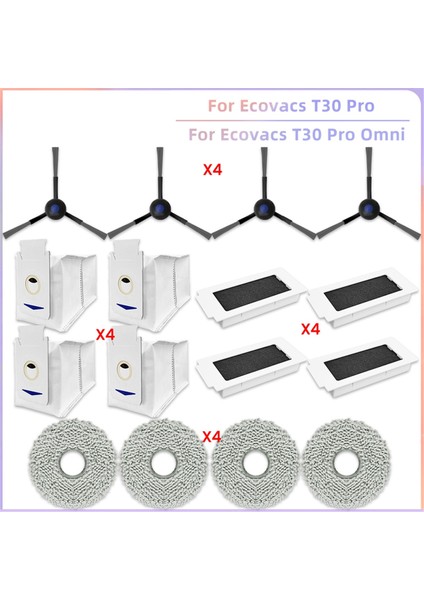 Ecovacs T30 Pro Omni / T30 Omnı, Yeedı M12 Ultra Plus / M12 Pro+ Parçaları Yan Fırça Hepa Filtre Paspas Bezi Aksesuarları (Yurt Dışından)