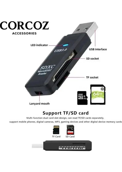 USB 3.0 Micro Sd Tf Kart Bellek Okuyucu 2'si 1 Arada Kart Okuyucu - CZ50 indirimleri