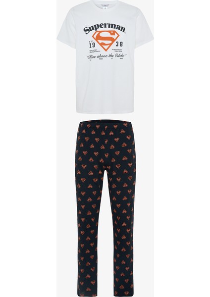 Erkek Superman Sloganlı Kısa Kollu Pijama Takımı