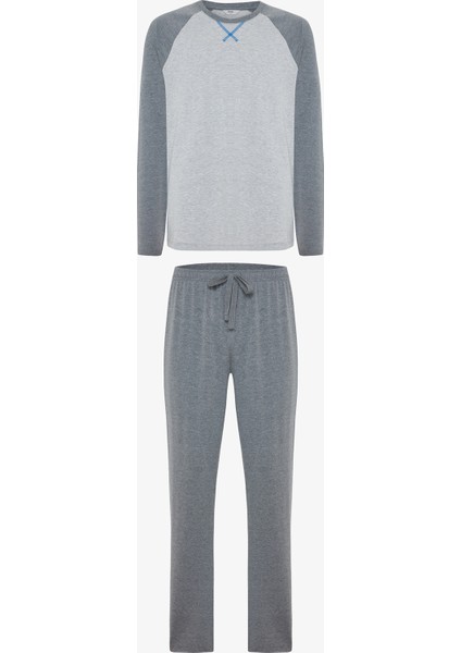 Antrasit Erkek Uzun Kollu Pamuklu Pijama Takımı
