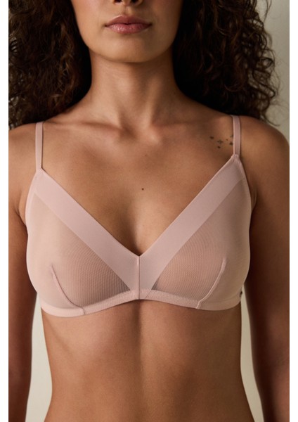 Açık Gül Kurusu File Üçgen Balensiz Dolgusuz Sütyen modelleri