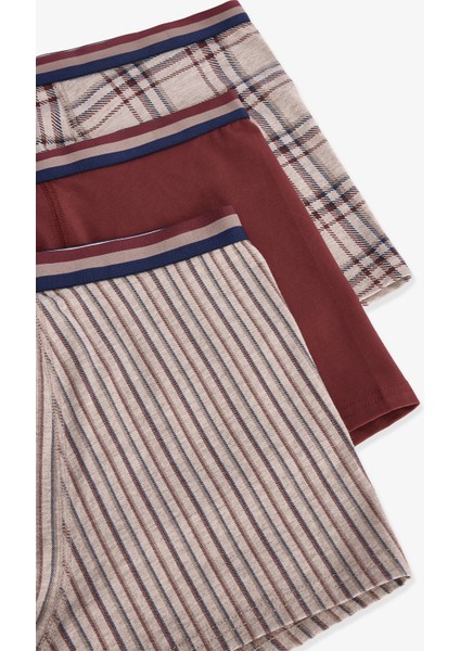 Kahverengi Erkek Ekoseli Normal Bel Organik 3'lü Boxer fiyatları