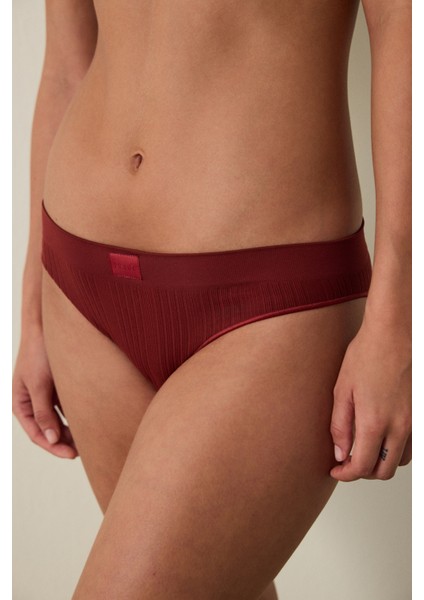 Bordo Dikişsiz Normal Bel Slip Külot