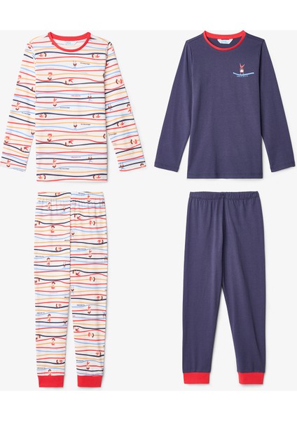 Erkek Çocuk Acrobat Çizgili Pamuklu Uzun Kollu 2'li Pijama Takımı fiyatları