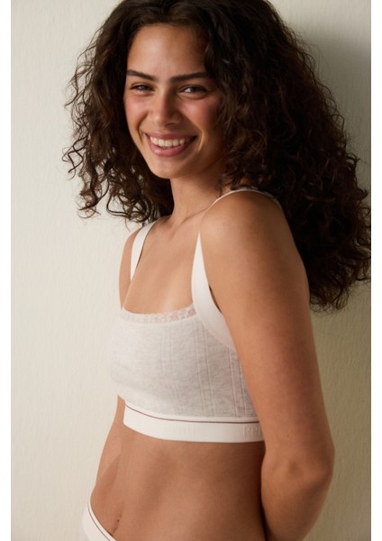 Bej Melanj Ayarlanabilir Askılı Crop Üst modelleri