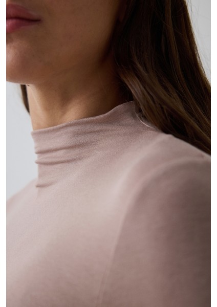 Bej Yarım Balıkçı Yaka Slim Fit Uzun Kollu Triko Üst