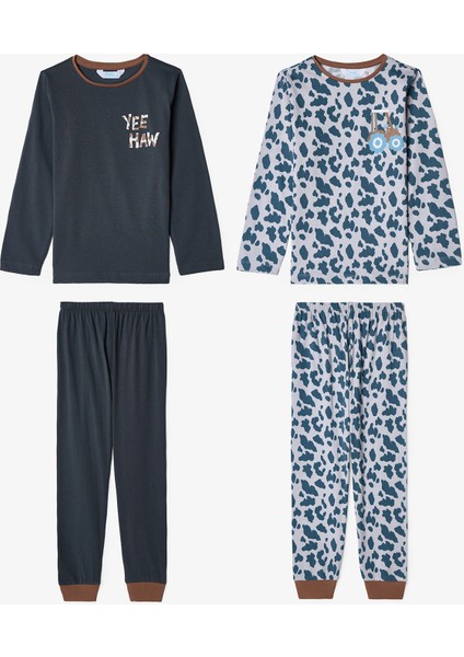 Erkek Çocuk Inek Desenli Uzun Kollu 2'li Pijama Takımı