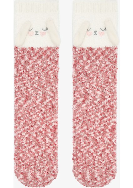 Kırık Beyaz Sleepy Bunny Tavşan Nakışlı Patik Çorap