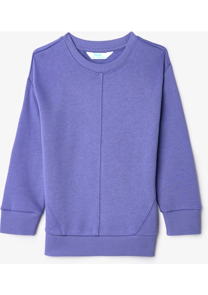Mor Kız Çocuk Bisiklet Yaka Dikiş Detaylı Oversize Sweatshirt