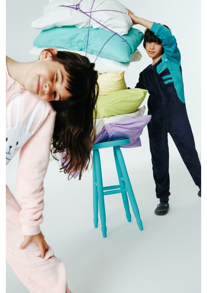 Koyu Indigo Erkek Çocuk Dino Fermuarlı Pijama Tulumu modelleri