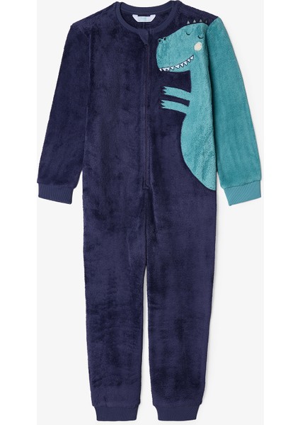 Koyu Indigo Erkek Çocuk Dino Fermuarlı Pijama Tulumu fırsatları