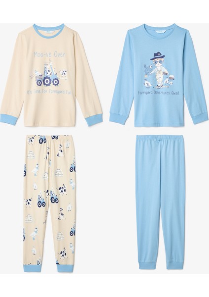 Erkek Çocuk Moo-ve İnek Desenli Uzun Kollu Pamuklu 2'li Pijama Takımı fiyatları