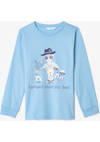 Erkek Çocuk Moo-ve İnek Desenli Uzun Kollu Pamuklu 2'li Pijama Takımı