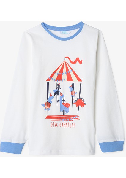 Erkek Çocuk Atlıkarınca Desenli Dino Carnaval Pamuklu 2'li Pijama Takımı