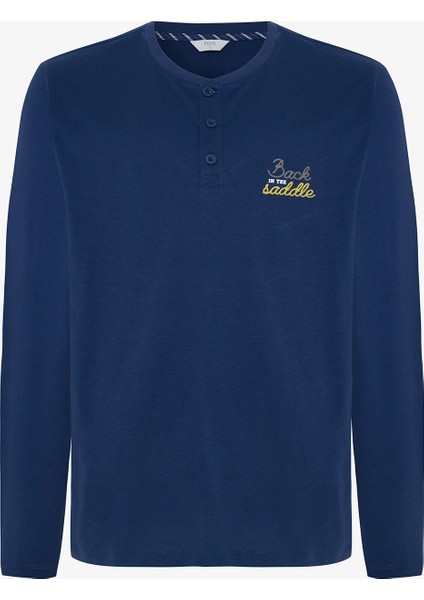 Erkek Saddle Slogan Baskılı Düğmeli Bisiklet Yaka Pamuklu Pijama Takımı fiyatları