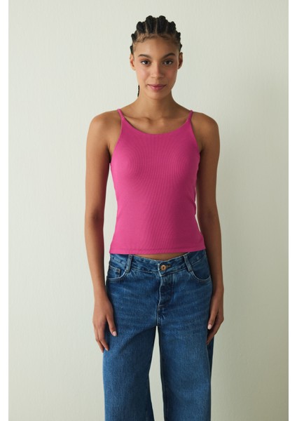 CUPsecret Kendinden Pedli Fuşya Halter Yaka Crop Büstiyer