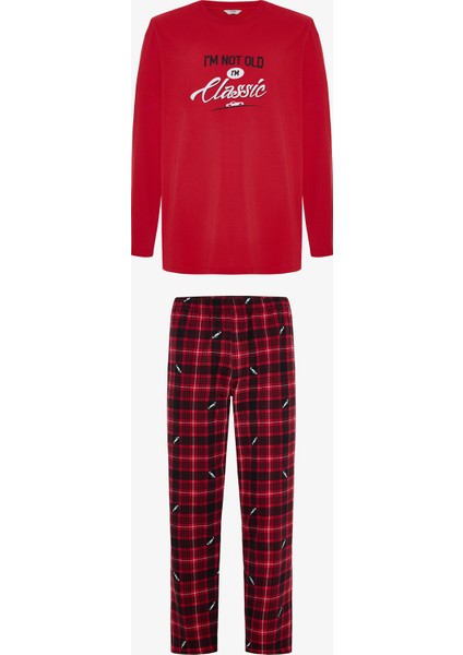 Erkek Klasik Slogan Baskılı Pamuklu Pijama Takımı