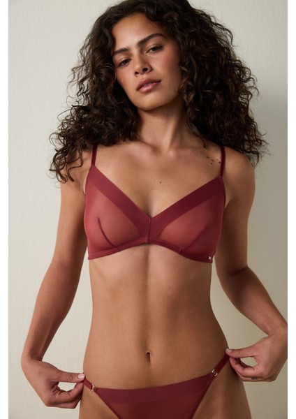 Bordo File Detaylı Balensiz Kapsız Üçgen Sütyen fiyatları