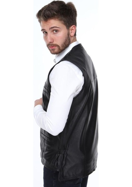 Hakiki Deri Siyah Leonel Gizli Fermuarlı Erkek Deri Yelek fırsatları