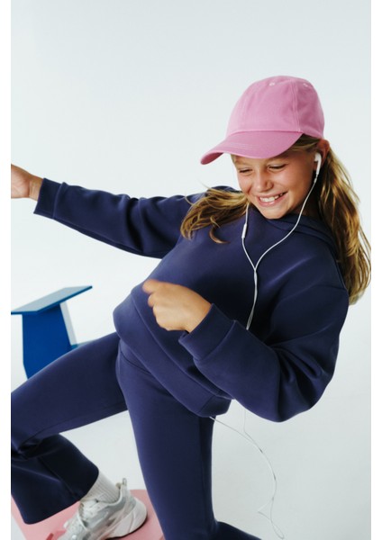 Koyu İndigo Kız Çocuk Modal Soft Yüksek Bel İspanyol Paça Tayt