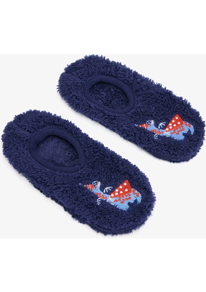 Koyu Indigo Erkek Çocuk Dinozor Desenli Nakışlı Kaymaz Tabanlı Ev Patiği fiyatları