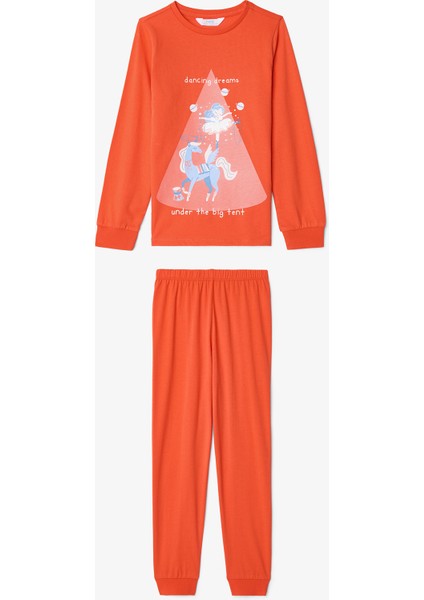 Kız Çocuk Hopping Sürdürülebilir Pamuklu Tavşan Desenli Uzun Kollu 2'li Pijama Takımı