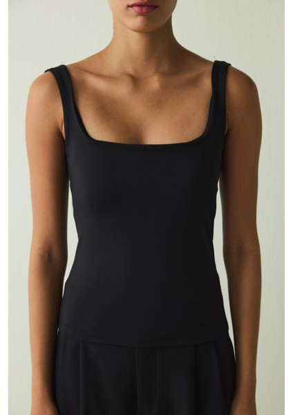 CUPsecret Kendinden Pedli Siyah Kare Yaka Kalın Askılı Büstiyer