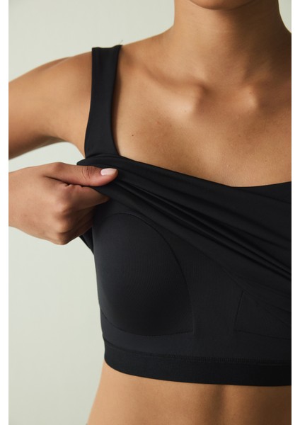 CUPsecret Kendinden Pedli Siyah Kare Yaka Kalın Askılı Büstiyer