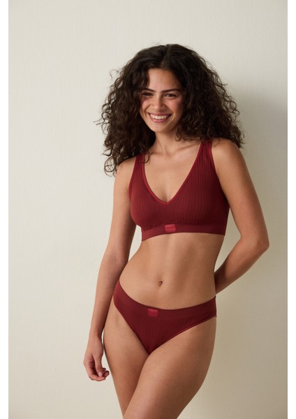 Bordo Dikişsiz Balensiz Kalın Askılı Bralet Sütyen