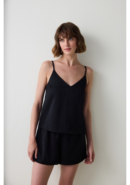 Siyah Fleur Saten Şort Pijama Altı modelleri