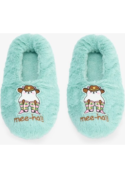 Mint Yeşili Meeha Nakışlı Sloganlı Ev Patik
