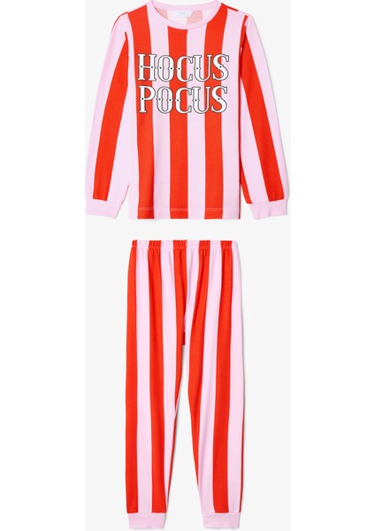 Pembe Kız Çocuk Hocus Pocus Çizgiliuzun Kol Pijama Takımı fiyatları