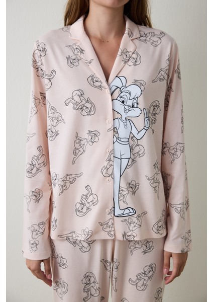 Açık Pembe Lola Bunny Gömlek Yaka Uzun Kollu Pijama Takımı modelleri