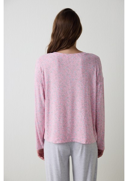 Açık Pembe Not Today Çiçekli V Yaka Uzun Kollu Pijama Üstü indirimleri