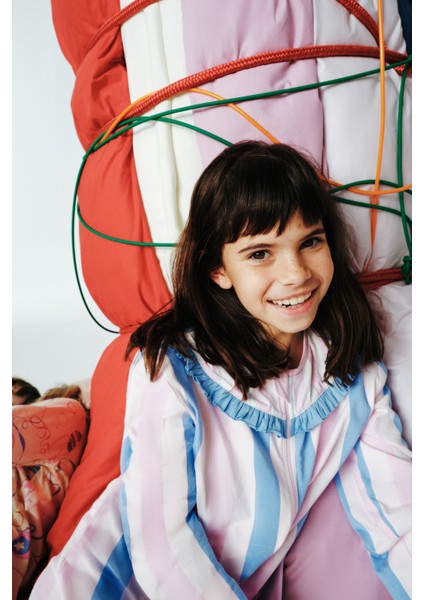 Açık Pembe Kız Çocuk Çizgili Fermuarlı Pijama Tulum fiyatları