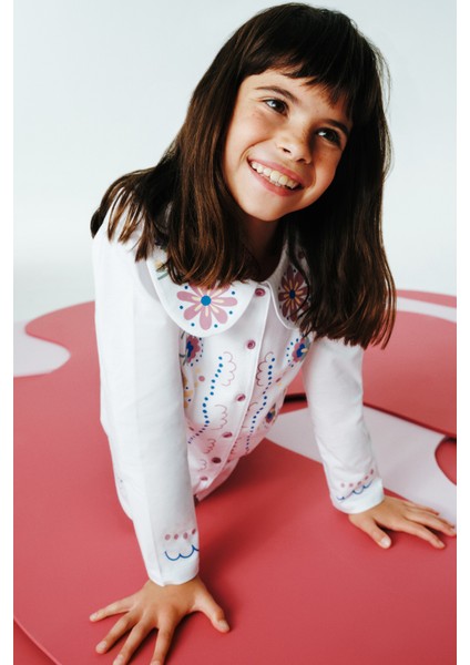 Kız Çocuk Çiçekli Nakışlı Handkerchief Pamuklu Pijama Takımı fiyatları